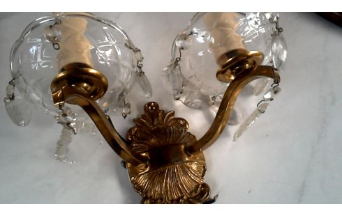 MUURLAMP DUBBEL MESSING PARELS