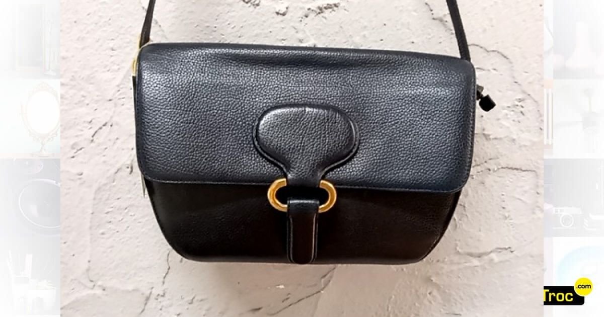 Sac Bandoulière Delvaux Occasion - Cuir Noir Vintage - Modèle Sac De Jour
