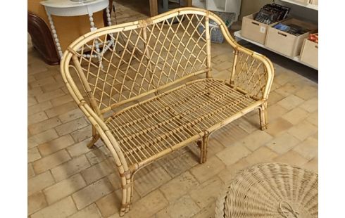 CANAPE 2 PLACES ROTIN SANS COUSSIN