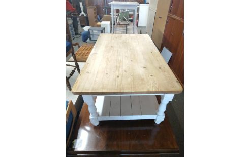 TABLE BASSE PIN CIREE PIED BLANC
