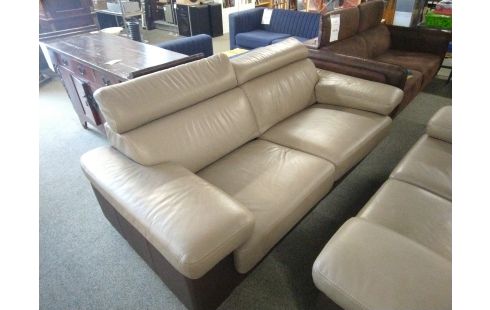 CANAPE 3 PLACES CUIR TAUPE ET MOKA