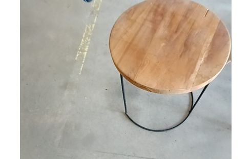 TABLE D'APPOINT PLATEAU BOIS PIED ROND MÉTAL