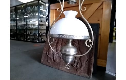 LUSTRE VERRE BLANC ET ÉTAIN