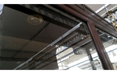 ESCAPARATE ORIENTAL 2 CUERPOS MADERA DE ROSAL BISELADO HIELO 4 PUERTAS ILUMINADO