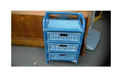 MEUBLE 3 TIROIRS ROTIN BLEU