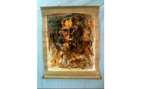 GEMÄLDE ABSTRAKT MANN AUFGEROLLT SIGNIERT