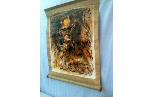 GEMÄLDE ABSTRAKT MANN AUFGEROLLT SIGNIERT