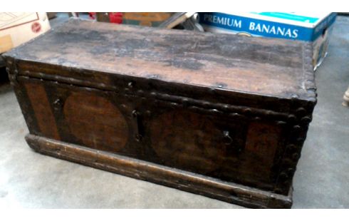 CAJA 1 CHINO ANTIGUO MADERA DE ROSAL HIERRO FORJA