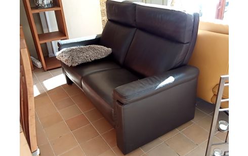 CANAPE 2 PLACES CUIR BRUN