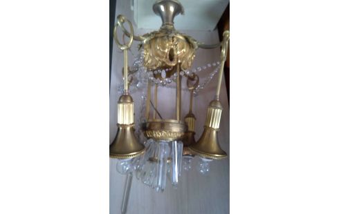 FRANSE ANTIEK KROON LUCHTER/MESSING/KRISTAL