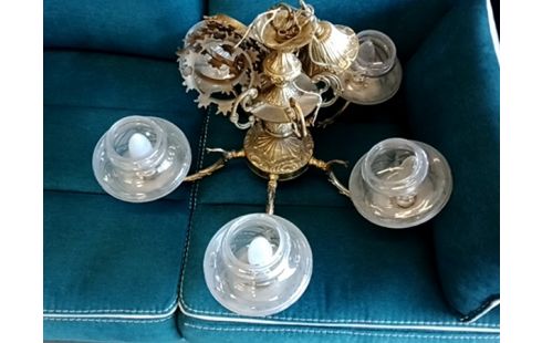 LUSTRE 5 BRANCHES LAITON VERRE