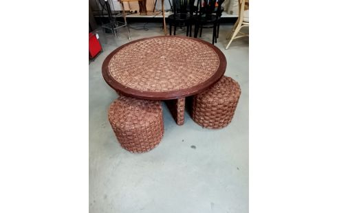 TABLE BASSE JONC DE MER POUF INTÉGRÉE