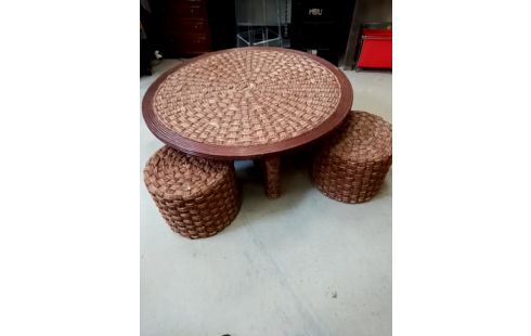 TABLE BASSE JONC DE MER POUF INTÉGRÉE