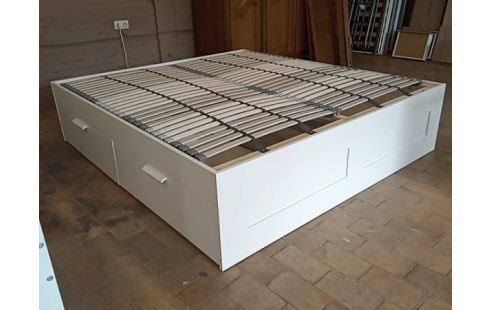 LIT MODERNE STRAT BLANC 2 SOMMIERS 180/200+TIROIRS