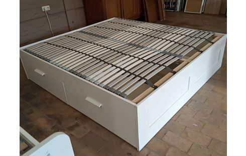 LIT MODERNE STRAT BLANC 2 SOMMIERS 180/200+TIROIRS