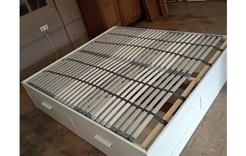 LIT MODERNE STRAT BLANC 2 SOMMIERS 180/200+TIROIRS