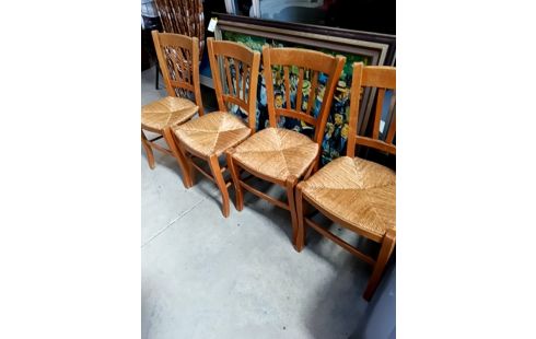 LOT DE 4 CHAISES PAILLÉES