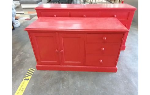 MEUBLE TV 2 PORTES 3 TIROIRS PEINT ROUGE