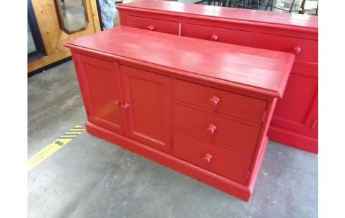 MEUBLE TV 2 PORTES 3 TIROIRS PEINT ROUGE