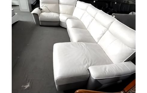 CANAPE PANORAMIQUE CUIR BLANC ET GRIS 1 RELAX