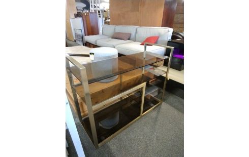 ETAGERE METAL DORE VERRE FUME