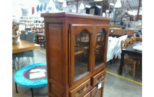 BIBLIOTHEQUE VITREE 4 PORTES 2 TIROIRS MERISIER