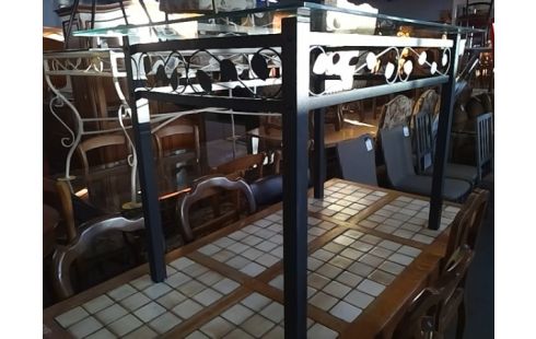 TABLE PIED METAL PLATEAU VERRE