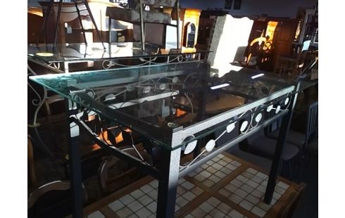 TABLE PIED METAL PLATEAU VERRE