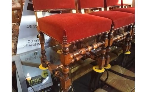 4 CHAISES RUSTIQUE TISSU ROUGE