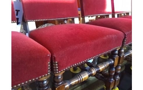 4 CHAISES RUSTIQUE TISSU ROUGE