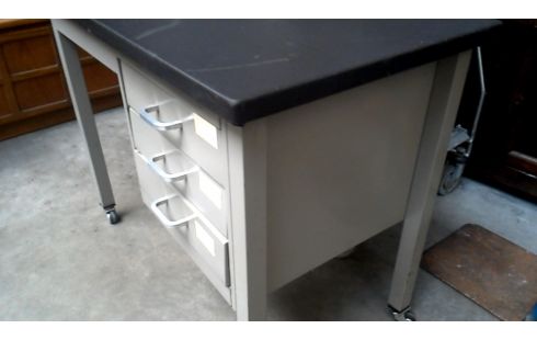 SCHREIBTISCH IM VINTAGE-STIL KLEINER GRAU METALL 3 SCHUBLADEN, , MOBILE