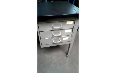 SCHREIBTISCH IM VINTAGE-STIL KLEINER GRAU METALL 3 SCHUBLADEN, , MOBILE