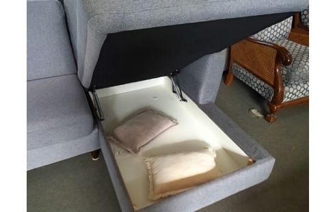 CANAPE CONVERTIBLE AVEC COFFRE TISSU GRIS