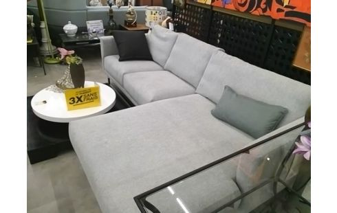 CANAPE D'ANGLE TISSU GRIS SOURIS PIEDS METAL NOIR