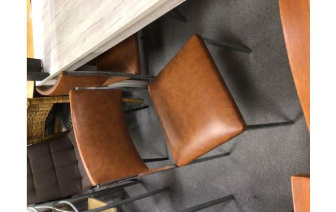 CHAISE SIMILI BRUN PIED CHROME LOT DE 4