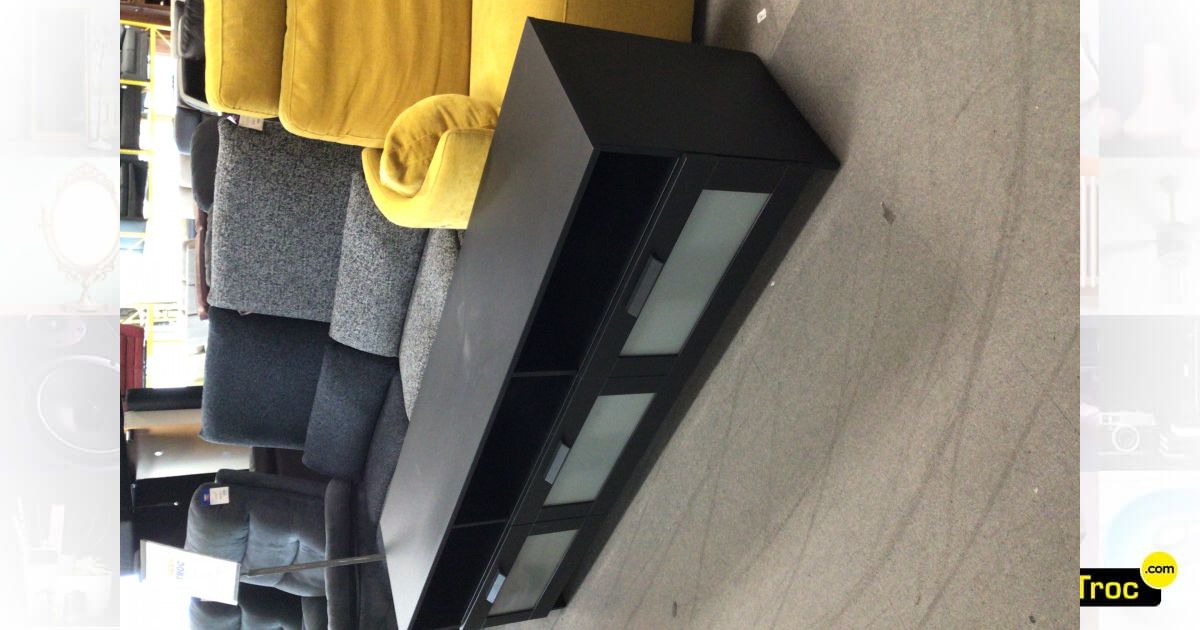 Meuble TV 2 niches 2 tiroirs 1 porte noir et bois Monza - Le Dépôt Bailleul