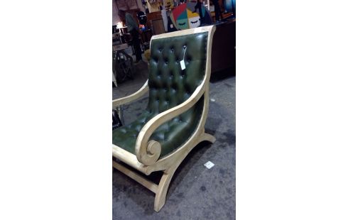 FAUTEUIL CUIR VERT BOIS