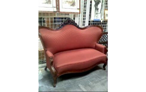 SOFA BIEDERMEIER HOLZ STOFF ORANGE GESTREIFT