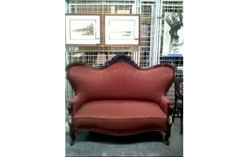 SOFA BIEDERMEIER HOLZ STOFF ORANGE GESTREIFT