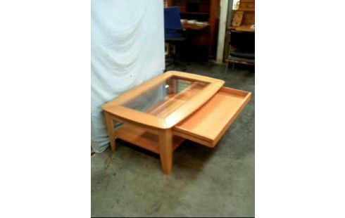 COUCHTISCH HOLZ 2-EB. 1-SCHUB. GLASPLATTE