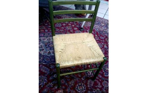 STUHL HOLZ GRÜN SITZFL. GEFLECHT VINTAGE