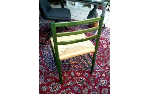 STUHL HOLZ GRÜN SITZFL. GEFLECHT VINTAGE