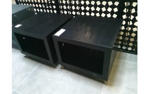 CHEVET BOIS NOIR CUBIQUE SUR ROULETTES