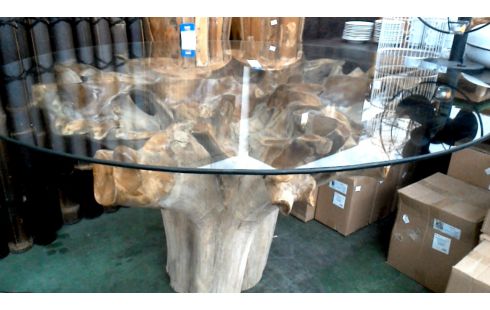 MESA DE COMEDOR REDONDO TECA HIELO