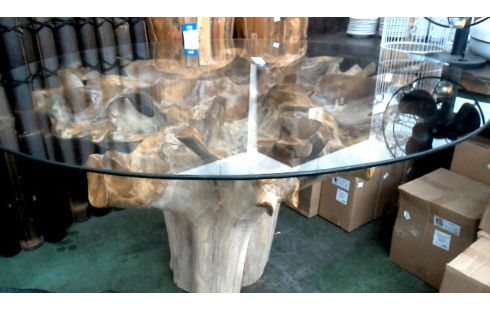 MESA DE COMEDOR REDONDO TECA HIELO