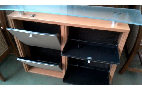 MEUBLE A CHAUSSURES A ABATTANTS FRENE LOOK NATTE GLACE