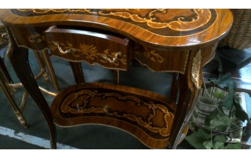 TABLE CONSOLE, , MARQUETERIE CUIVRE 1 TIROIR