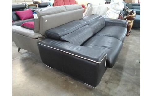 CANAPE 3 PLACES CUIR NOIR TÊTIÈRES RÉGLABLE