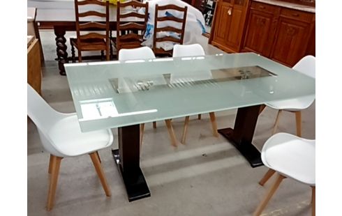 TABLE EN VERRE PIED NOIR