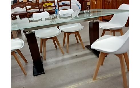 TABLE EN VERRE PIED NOIR